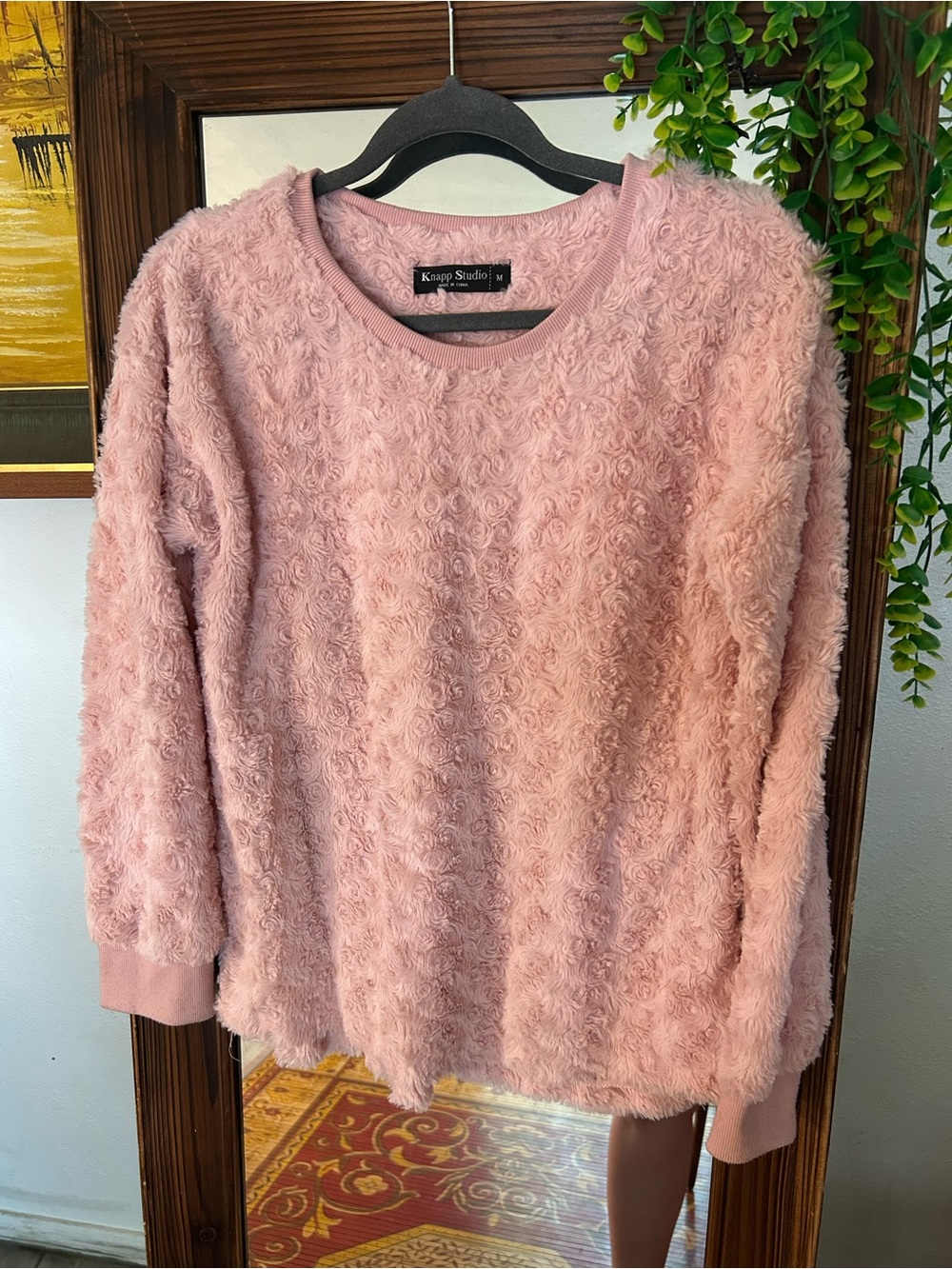Women's Dusty Pink Fuzzy Crewneck Sweater